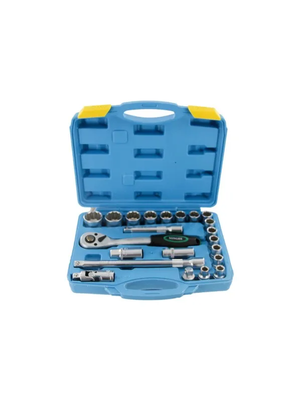 JUEGO DE SOQUETES ESTRIADO CON LLAVE CATRACA SH0432 - 22 PIEZAS